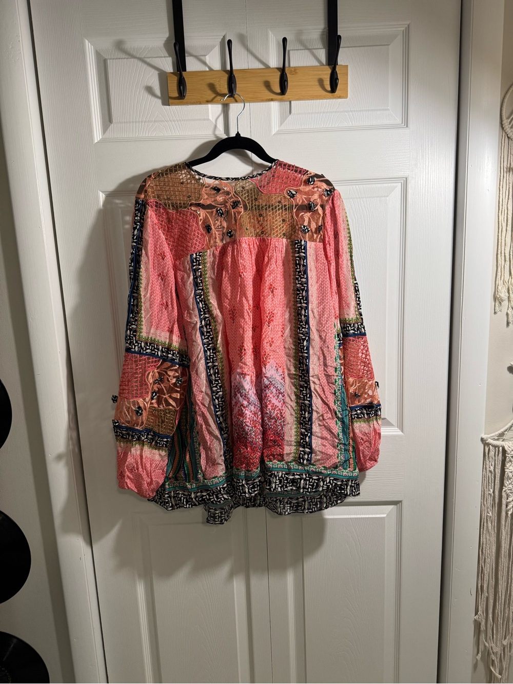 Women's Coral Patchwork Long-Sleeve Boho Blouse